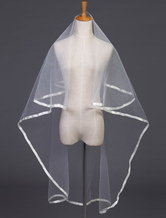 Tulle Wedding Veil One-Tier Ribbon Edge Oval Bridal Veil Without Comb