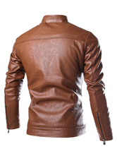 Men's Black Jacket Leather Zip Up Fit Moto Jacket For Winter - Milanoo.com