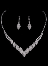 Bridal Jewelry Sets Silver Rhinestone Elegant Necklace And Earrings For Wedding