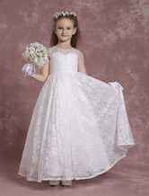 Lace Flower Girl Dresses A Line Pageant Dresses Toddler's Ivory Zipper Sleeveless Ankle Length First Communion Dresses