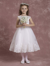 Ivory Flower Girl Dresses A Line Tulle Pageant Dresses Toddler's Lace Tea Length Formal Dresses