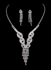 Bridal Jewelry Sets Silver Vintage Rhinestone Tassels Pendant Necklace And Dangle Earrings