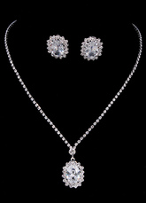 Conjunto de colar de prata nupcial de joias de casamento do vintage com strass brincos