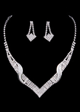 Bijoux de mariée Set boucle d’oreille goutte nuptiale argent strass avec collier