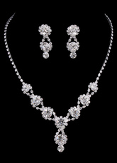 Wedding Jewelry Set Silver Rhinestone Bridal Drop Earring With Pendant Necklace