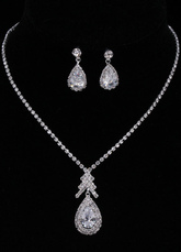 Nozze gioielli moda strass Vintage argento pendente collana con orecchini