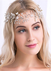 Gold Wedding Headpiece Alloy Rhinestone Pearls Bridal Headband