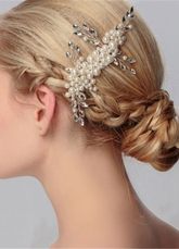 Ivory Wedding Headpiece Rhinestone Pearls Detail Bridal Comb