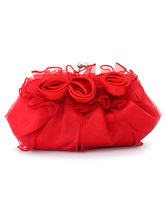 Evening Clutch Bag Wedding Pink Rose Flowers Ruffle Kiss Lock Bridal Purse