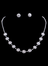 Bridal Jewelry Sets Vintage Silver Rhinestone Flowers Wedding Necklace And Stud Earrings