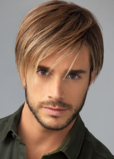 Cabelo masculino perucas perucas sintéticas de despedida de linho lado reto curto
