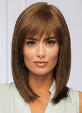 Pelucas de señora en color marrón en capas de pelo recto humano pelucas fibra resistente al calor