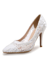 Lace Wedding Shoes High Heel Women's Pointed Toe Pumps for Bridal