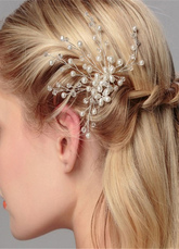 White Wedding Hair Pin Pearls Beaded Bridal Headpiece
