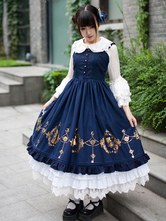 Sweet Lace Printed Buttons Synthetic Lolita Jumper Skirt 