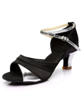 Gold Black Satin Ballroom Shoes for Women