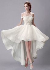 Avorio Wedding Dress High-Low Off-the-spalla pizzo abito da sposa
