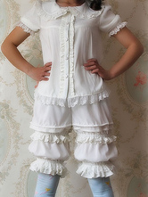 White Black Lolita Shorts Infanta Lolita Bloomer Shirring Lace Trim Ruffles Trim