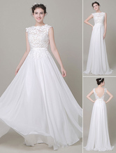 Chiffon Wedding Dress Bateau Lace Satin Sash Floor Length A-Line Summer Bridal Dress Free Customization