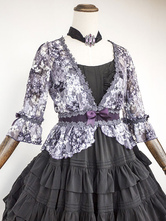 Gothic Lolita Clothing Lace Flora Printed Gothic Lolita Cardigan Half Sleeve Lolita Top With Bow