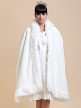 Capispalla invernale da sposa con poncho in pelliccia sintetica bianca