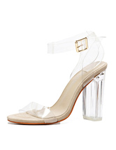 Chunky Heel Sandals Womens Transparent Open Toe Ankle Strap Sandals