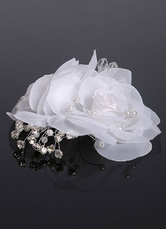 Bianco di nozze copricapo Crepe fiori perla strass nuziale capelli pin