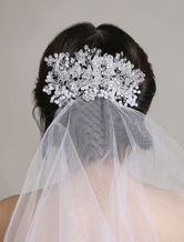 Tulle Wedding Veil White Two Tier Cut Edge Rhinestone Beaded Bridal Veil
