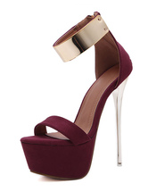 Burgundy Sexy Sandals 2024 Women High Heel Sandals Platform Metal Details Ankle Strap Sandal Shoes