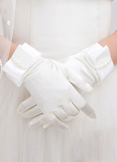 Vintage Wedding Gloves White Short Satin Bridal Gloves With Pearls Bow