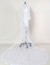 Tulle Wedding Veil Cathedral White Oval Lace Applique Edge One Tier Bridal Veil
