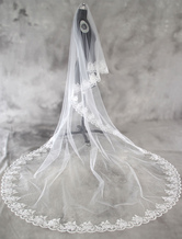 Tulle Wedding Veil Cathedral White Lace Applique Edge Bridal Veil