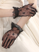 Black Lingerie Accessories Lace Ruffle Sheer Short Gloves