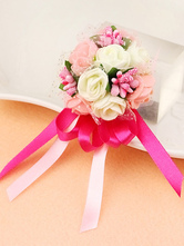 Wedding Wrist Corsage Silk Rose Flowers Ribbons Bridesmaid Prom Corsage