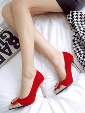Suede High Heels Women's Red Pointed Toe Color Block Sequins Detail ...