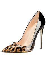 Zapatos de tacón de puntera puntiaguada con pala de brillante de dibujos de leopardo de tacón de stiletto 