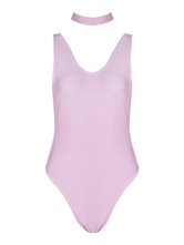 One Piece Swimwear Pink Halter V Neck Sleeveless Backless Beach ...