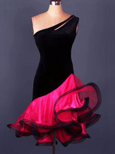 ラテンダンス衣装　ラテンダンサー　女性用　シック＆モダン　大人用　アシンメトリー　オーガンザ　2カラーブロック　ドレス　