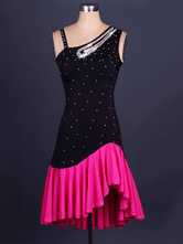 Faschingskostüm Latin Dance Kleid unregelmäßige Design Strass ärmellos Rüschen ausgeschnitten Bodycon Latin Dance Kostüm