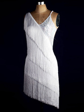 Faschingskostüm Latin Dance Kleid unregelmäßige Design ärmellos Fransen Perlen rückenfreie Bodycon Latin Dance Kostüm