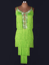 Disfraz Carnaval Vestido de baile latino Color liso Actuación fibra de poliéster de poliéster de verde claro estilo femenino Halloween