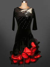 ラテンダンス衣装　ラテンダンサー　女性用　シック＆モダン　大人用　アシンメトリー　ベロア　2カラーブロック　ドレス　