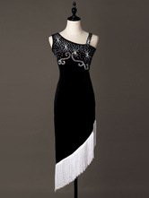 Dance Costumes Latin Dancer Dresses Black Beading Sleeveless Asymmetrical Tassels Dancing Clothing Hallloween