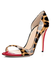 Sandálias Verão Sandálias de salto stiletto 3.9" com desenho de leopardo dedo do pé aberto Sola de Goma de Borracha 
