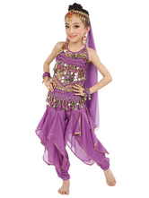 Disfraz Carnaval Traje de danza del vientre Niños Gasa amarilla Bollywood Trajes de baile indios Halloween
