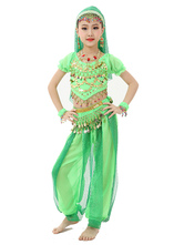 Belly Dance Costume Kids Light Green Chiffon Bollywood Indian Dancing Costumes