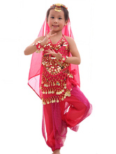 Belly Dance Costume Kids Red Chiffon Sleeveless Indian Bollywood Dancing Costumes