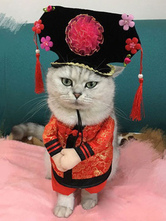 Carnevale Costumi per Animali Domestici di regii in raso rossi top&cappello per gatti per cani Stile cinese Halloween