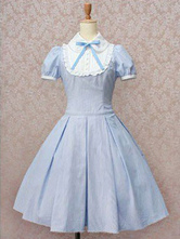 Vestido Lolita de Mangas Festa de Chá com mangas curtas de 100% algodão com dois tons celeste 