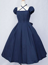 Classic Lolita Dress OP Dark Navy Short Sleeve Cotton Lolita One Piece Dress